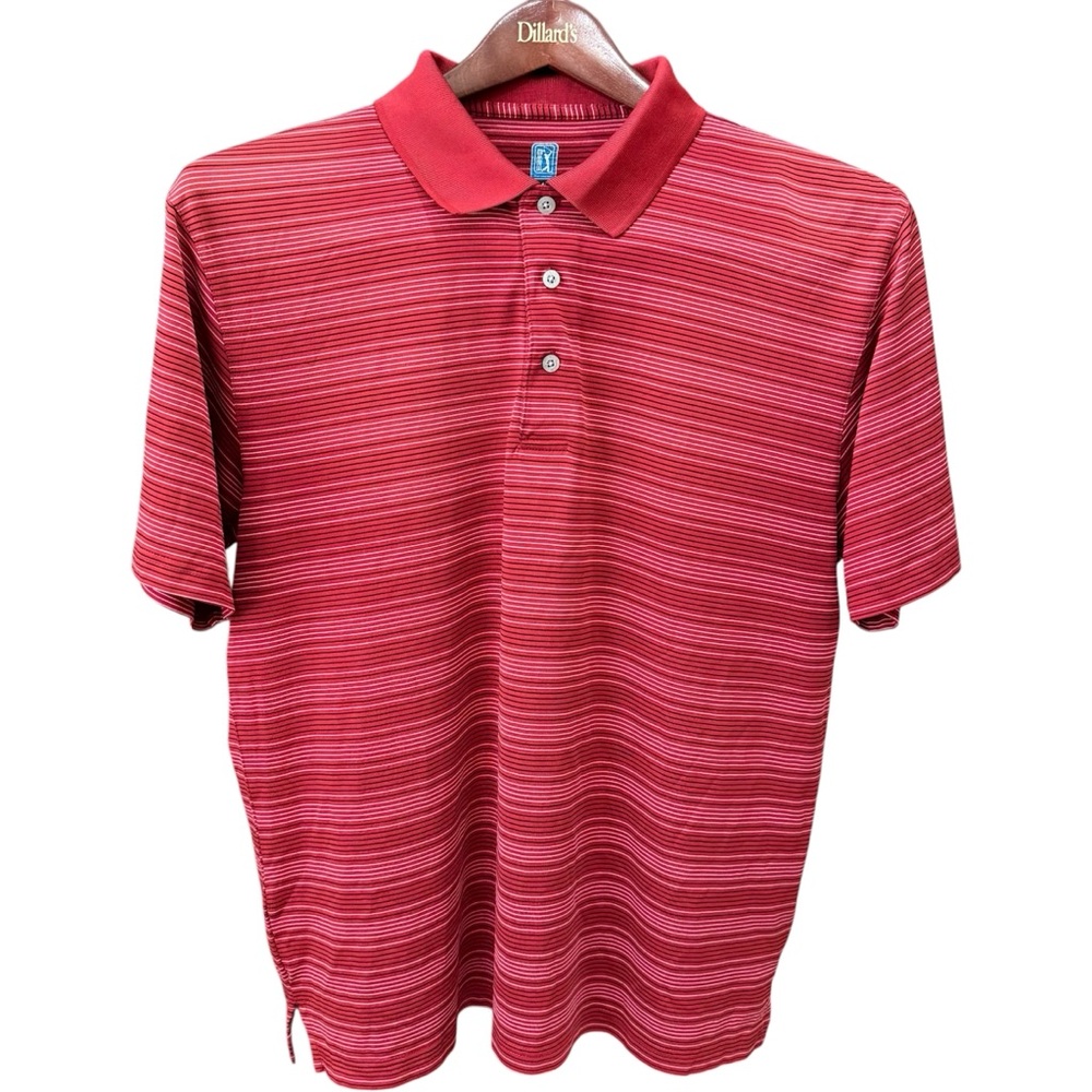 PGA Tour Red Striped Polo Shirt